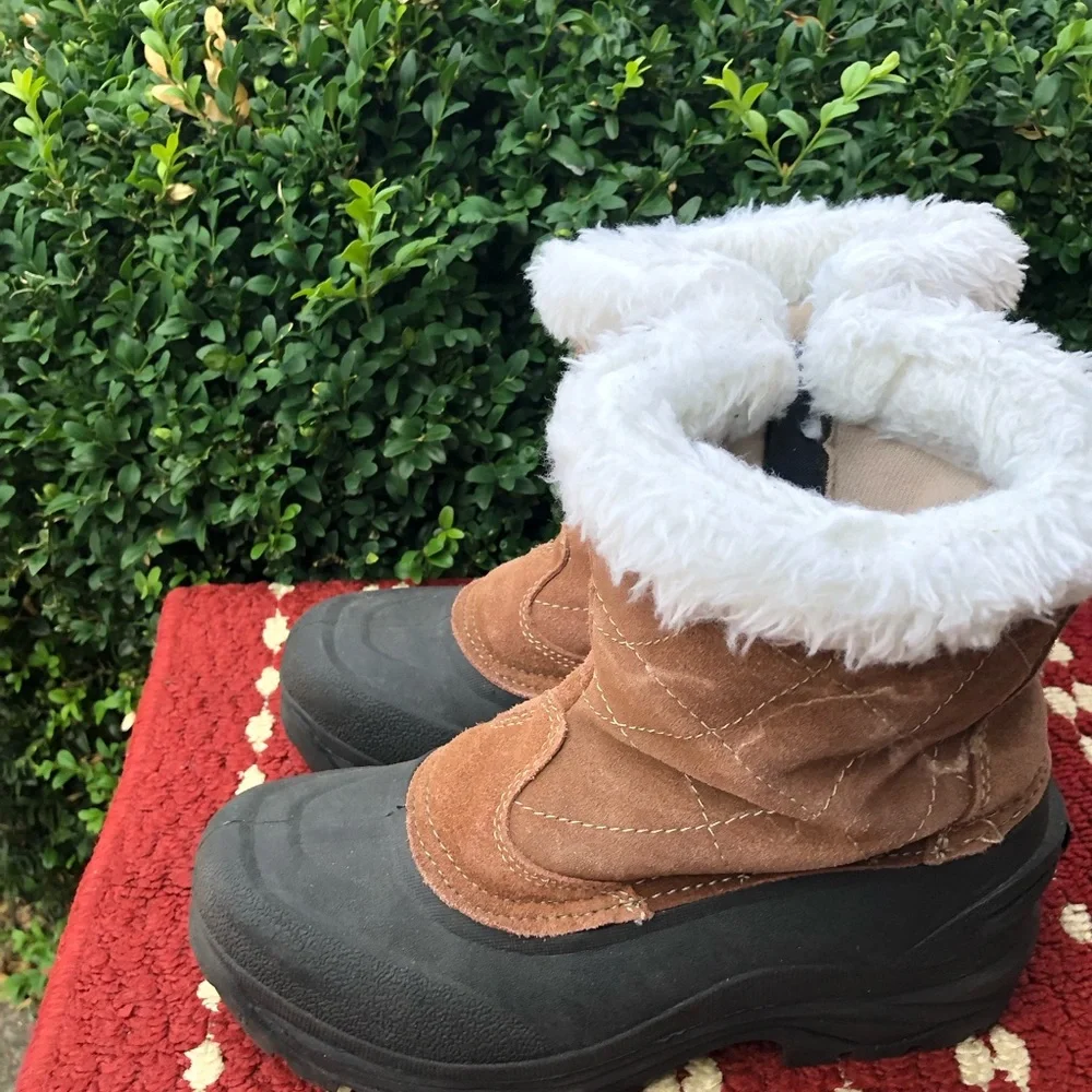 Champion THERMOLITE BROWN LEATHER SUEDE FAUX FUR ACCENT ZIPPER SNOW BOOTS SIZE 8